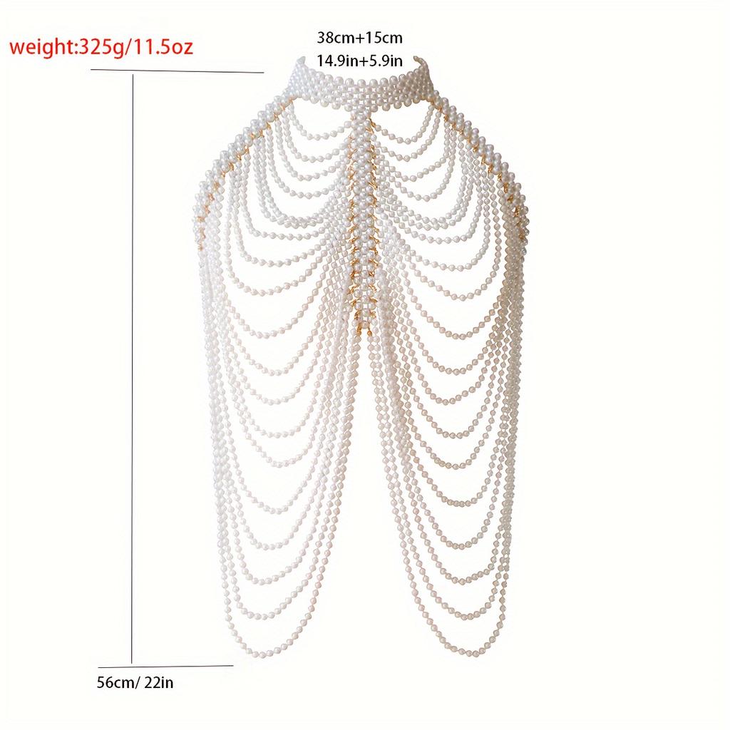 Creative Exaggerated Multi Imitation Pearl Tassel Design Shawl Chest Chain Sexy Luxury Style Personality Female Body Chain