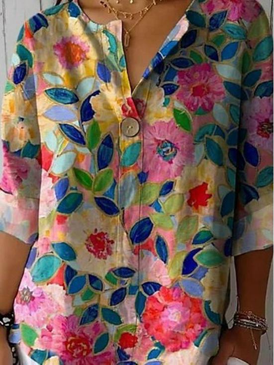 Spring & Autumn Women's V-neck Button Casual Top