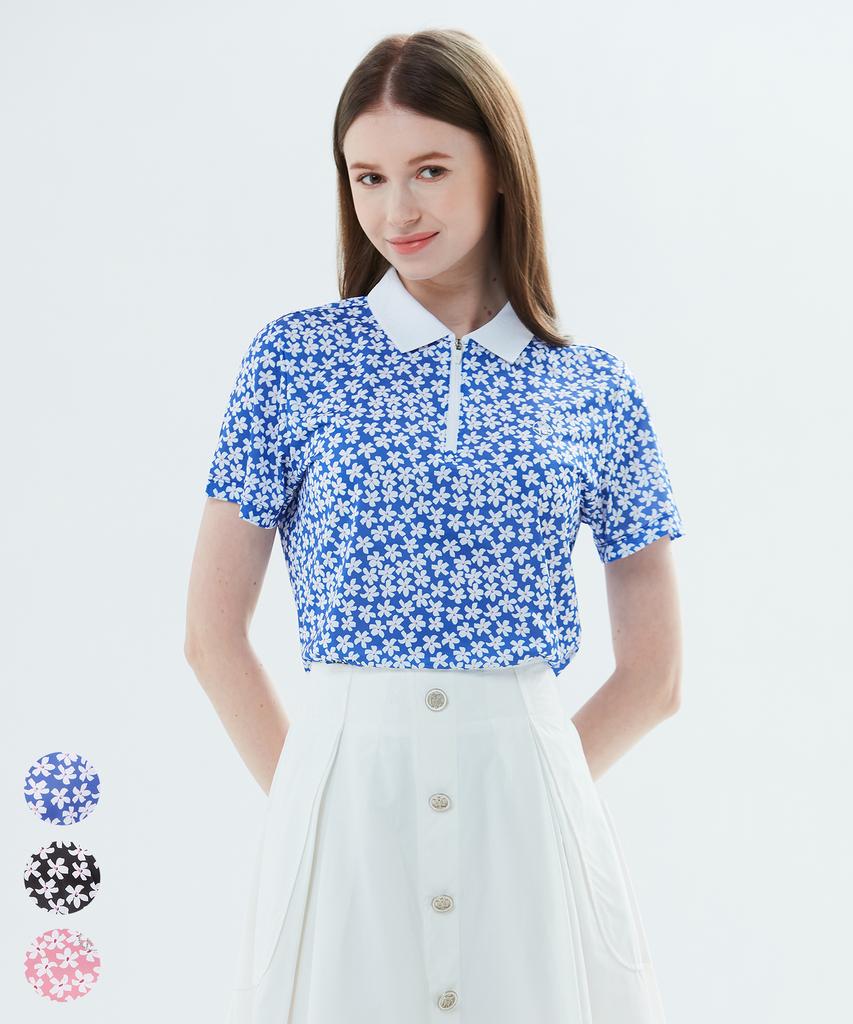 BHPOLOCLUB Women'S Summer Blooming Flower Collared Short Sleeve Tee 3 Colors Ts642