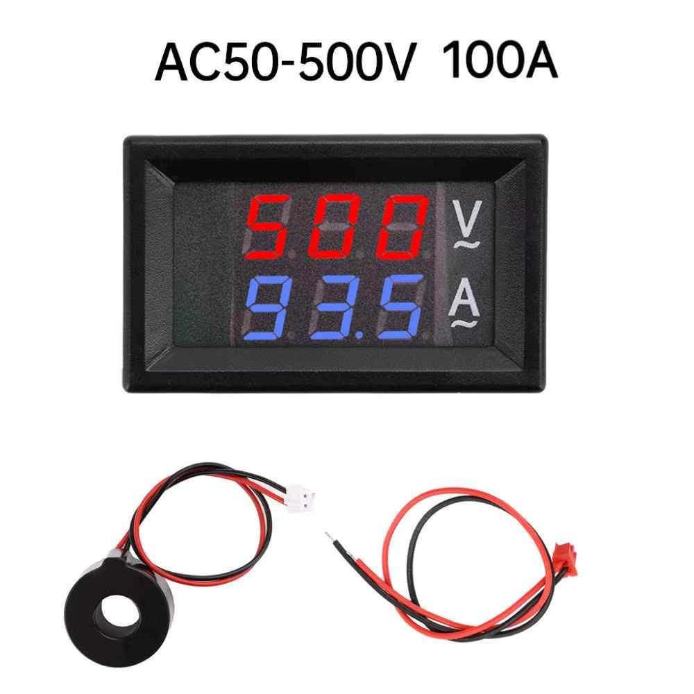 AC50-500V 10A 50A 100A Digital Voltmeter Ammeter 0.28" Dual LED Display Panel with Transformer