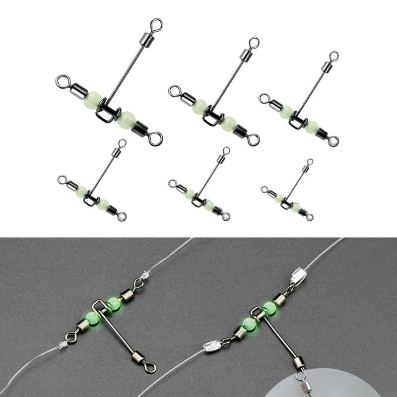 15Pcs Swivels Barrels Rolling Swivels Fishing Tackle Rig Swivels 3 Way Swivels with Glow Beads