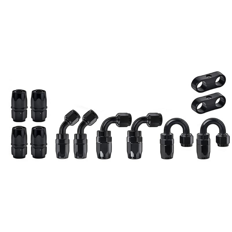Fuels Hose Fitting Kit 6AN Black Nylon Braided Line with Straight Elbow 180 Degree Connector for Engine Bay Fuels Builds