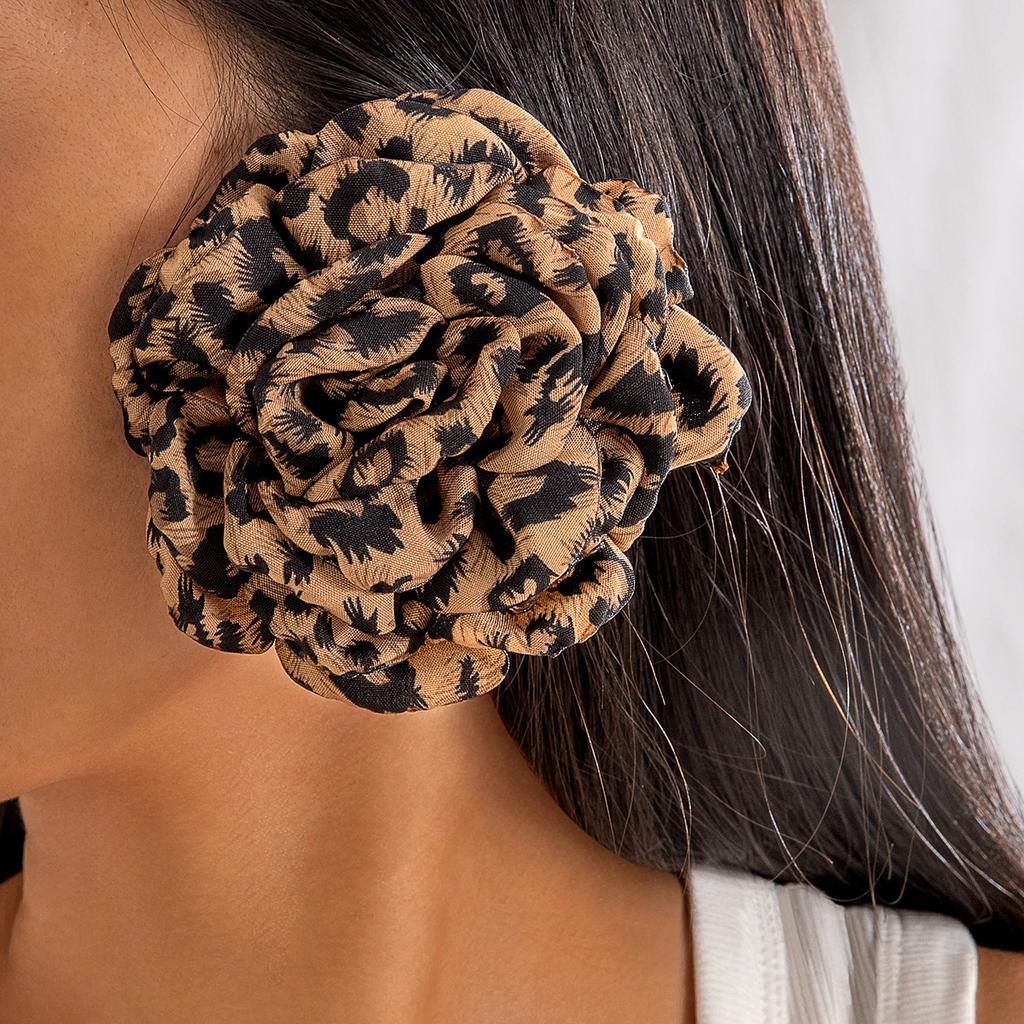 Accessories, autumn and winter fabric leopard print flower earrings, vintage earrings, earrings.