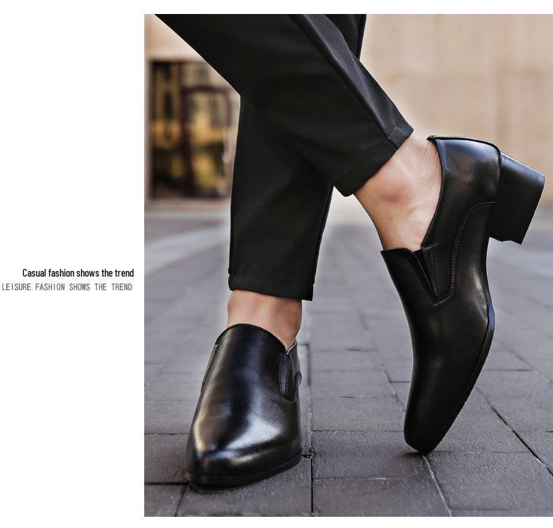 Men's High Heel Leather Shoes - 6CM and 8CM Height Options, Genuine Leather, Trendy Pointed Design