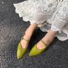 Johnature Retro Buckle Strap Pointed Toe Soft Soled Soft Cowhide Women's Genuine Leather Flats Shoes