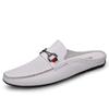 Cow Genuine Leather Slippers for Men Black White Mens Slip-on Lazy Youth Walking Sandals Slides Half Drag Loafers Big Size 37-46