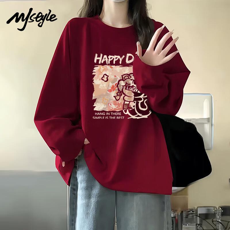 Женская футболка MJ STYLE с длинным рукавом, вишнево-красная, со змеей и карпом XL