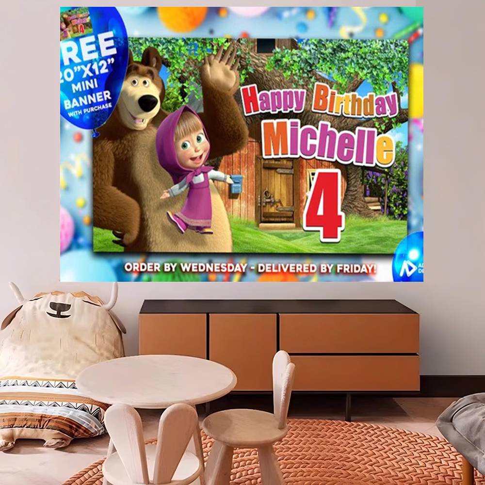 Cartoon M-Masha And The B-Bear Photography Backdrop Summer Beach Background Cloth for Wedding Booth Digital Printed Seamless