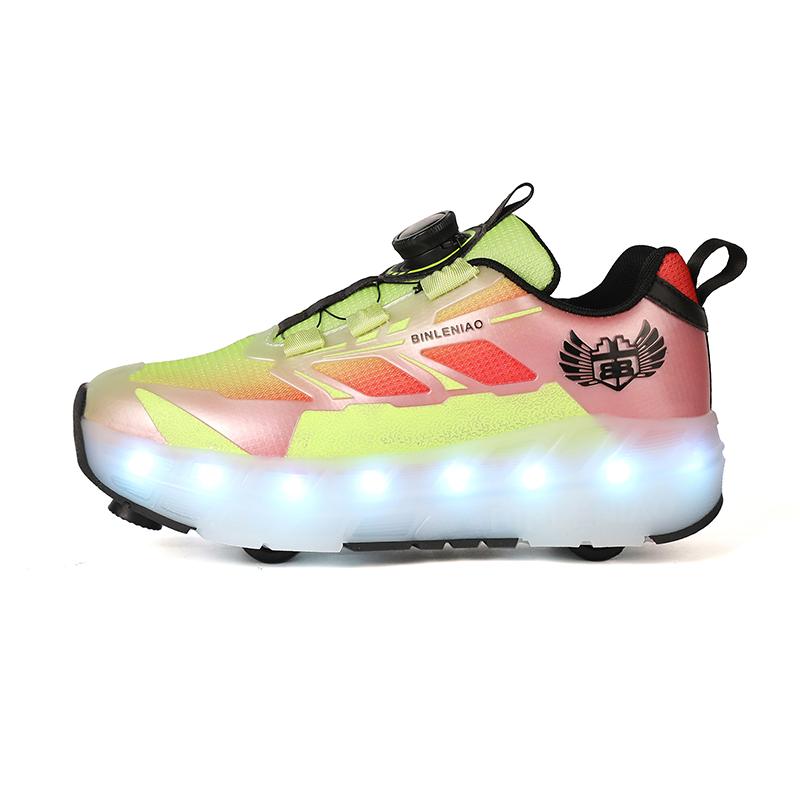 

Kid s with Brake Roller Skates Removable Flat Charging LED Four Wheels Glowing Women s Glowing Sneakers 29 флуоресцентный зеленый