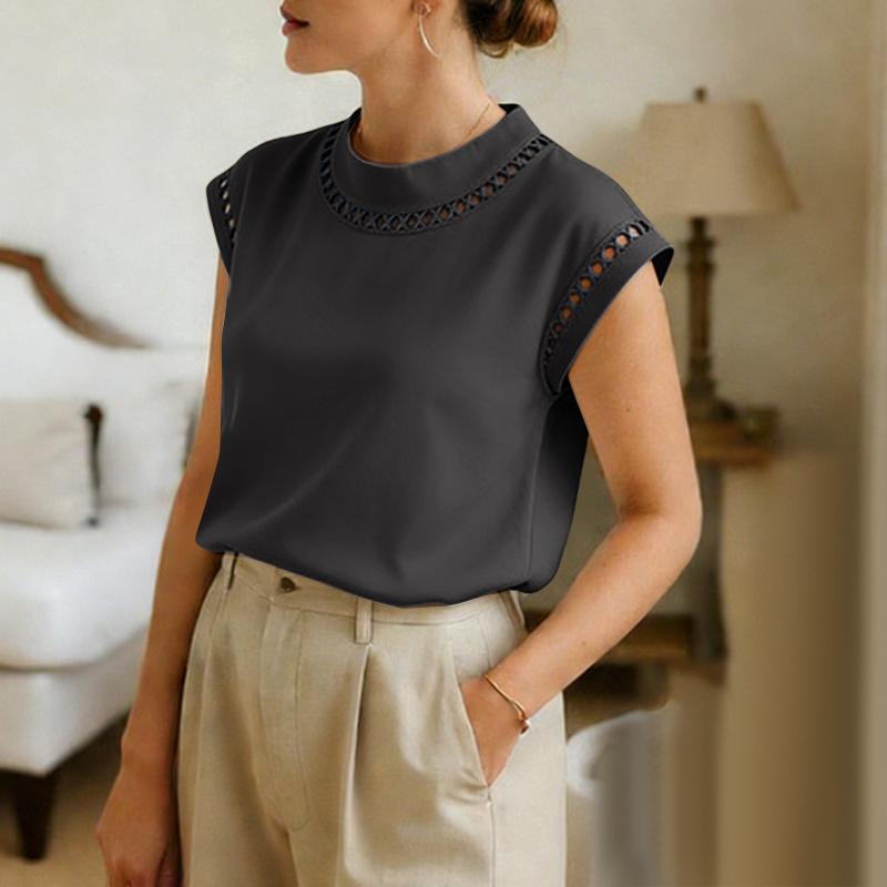 ZANZEA Women Elegant Round Neck Casual Short Sleeve Blouse
