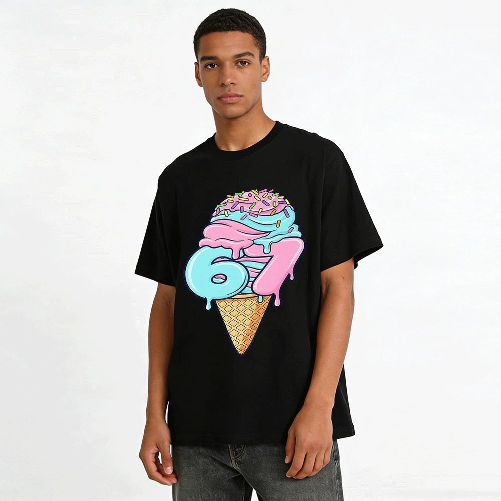 Kids Adults Ice Cream Cone Print Tee Children's Day Fun Top Pure cotton T-shirt