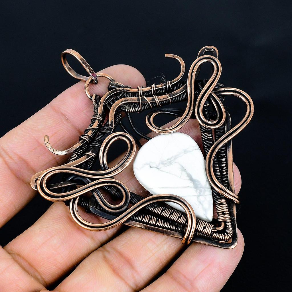 Howlite Pendant, 999 Copper Wire Wrapped Gemstone Jewelry, Handmade Pendant, For Thanksgiving