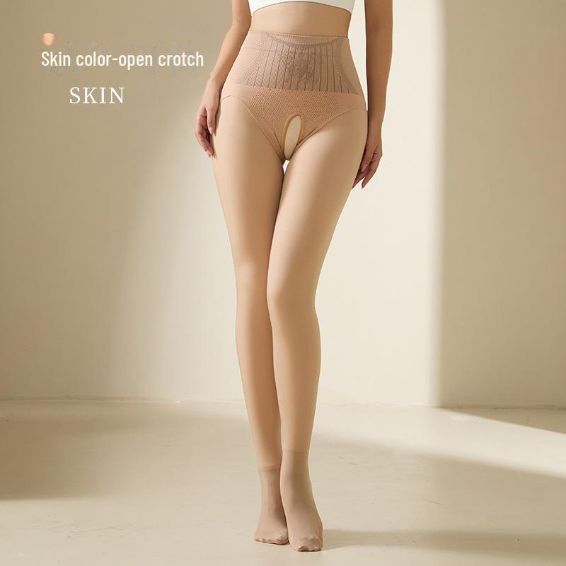 Flower Fairy Warm Nude Plus Velvet Open Crotch Pantyhose - Large Size Autumn/Winter Leggings