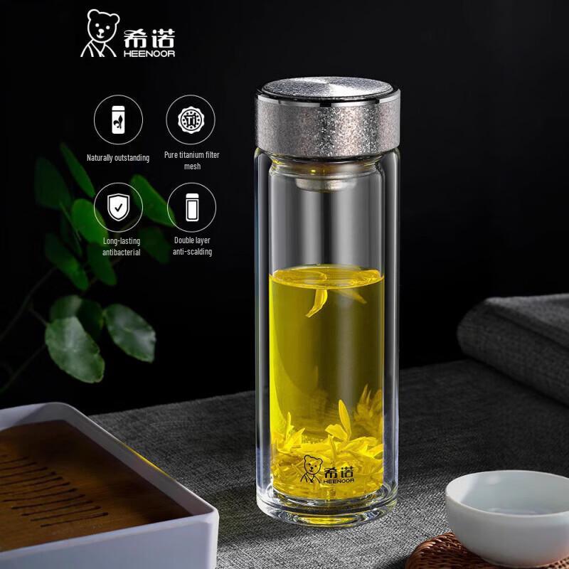 Heenoor XN-T621 Double-Layer Antibacterial Glass Water Cup