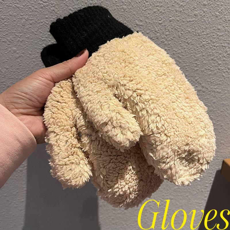Korean Fashion Men Winter Gloves Thickened Fleece Lined Thermal Cold Proof Trendy Gift for Students Wool Fingertip Coverage