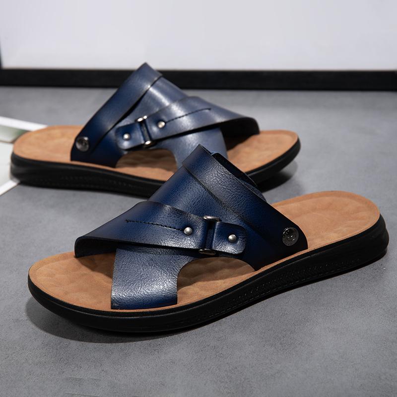 Fashion Casual Leather Men's Slippers New Arrival Male Half Drag Leisure Walk Slides Simple Half Drag Quick Dry Men Wading Aqua Sandals