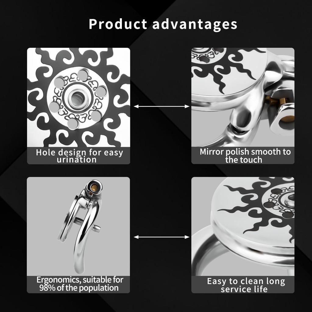 Sunflower Design Stainless Steel Chastity Belt for Men with Flat Negative Electrode Lock - Adult Product