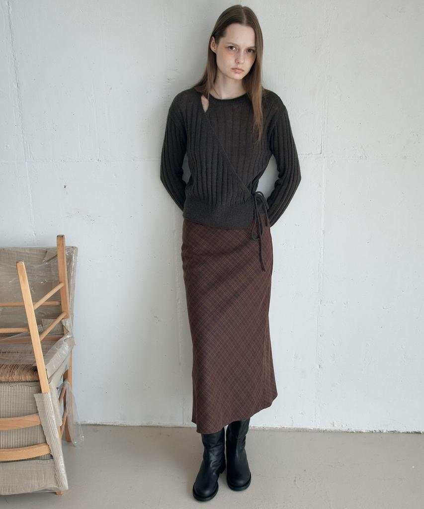 Awi Check Flared Skirt_Brick