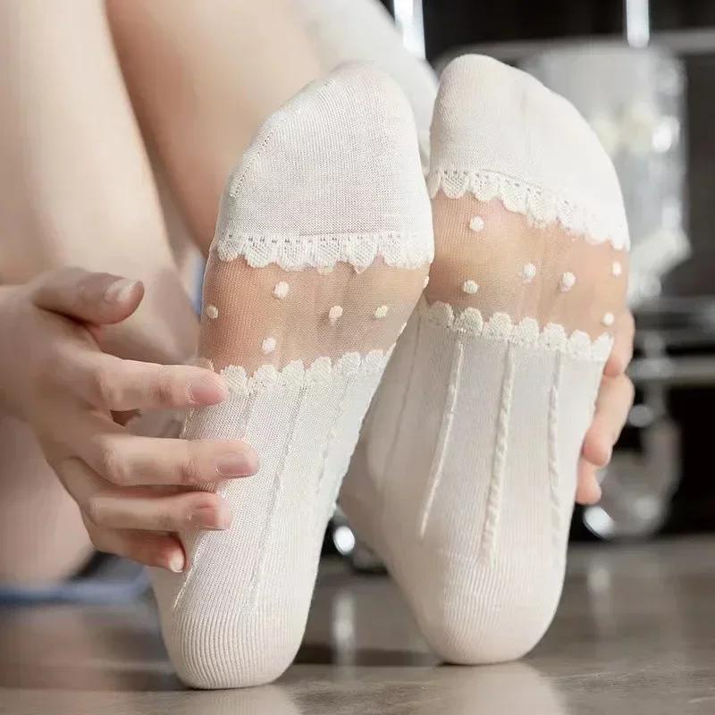 1/5 Pairs Summer Thin Section Short Women White Socks Low Tube Cool Socks Cute Print Ankle Foot Cover Fashion Transparent Sock