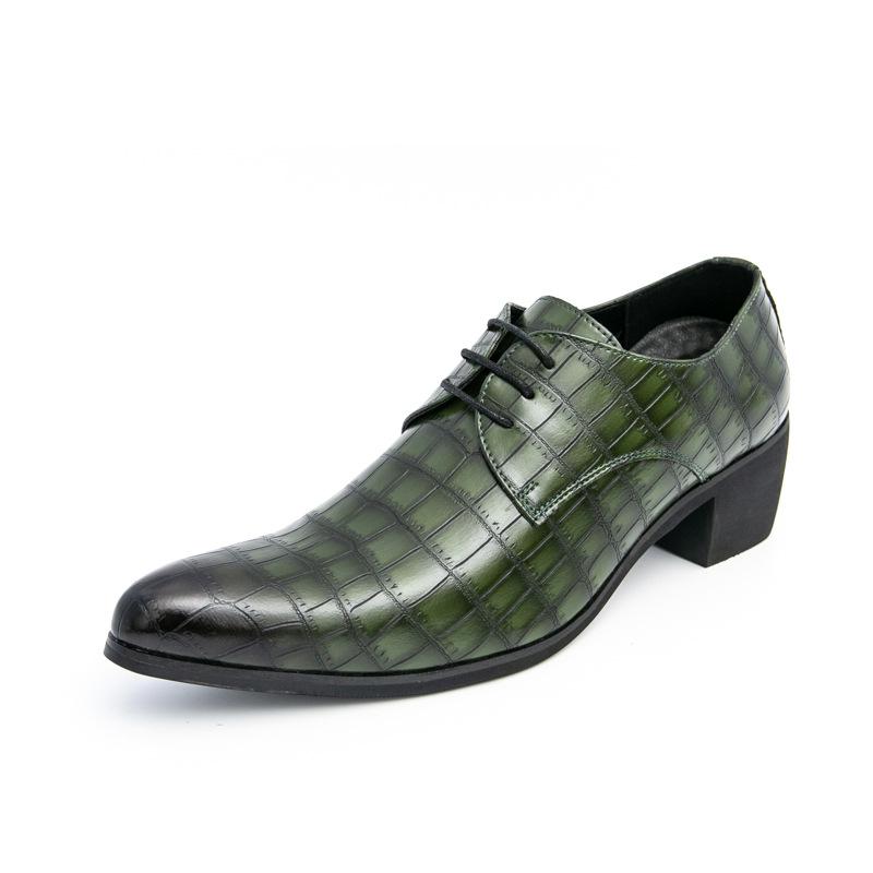 Men's Embossed Pointed Toe Leather Shoes - Height Increasing, Lace-up, Casual & Formal, Spring/Autumn.