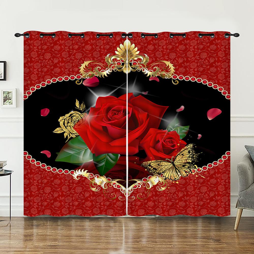 Curtains Rose Love Valentine Hunliji Curtains Bedroom Living Room Blackout Curtain Perforated