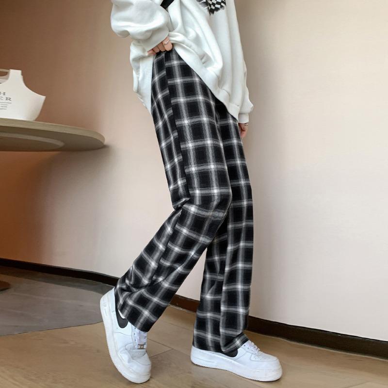 Casual plaid pants women's new autumn loose straight high waist drape fashion versatile and thin wide-leg pants women