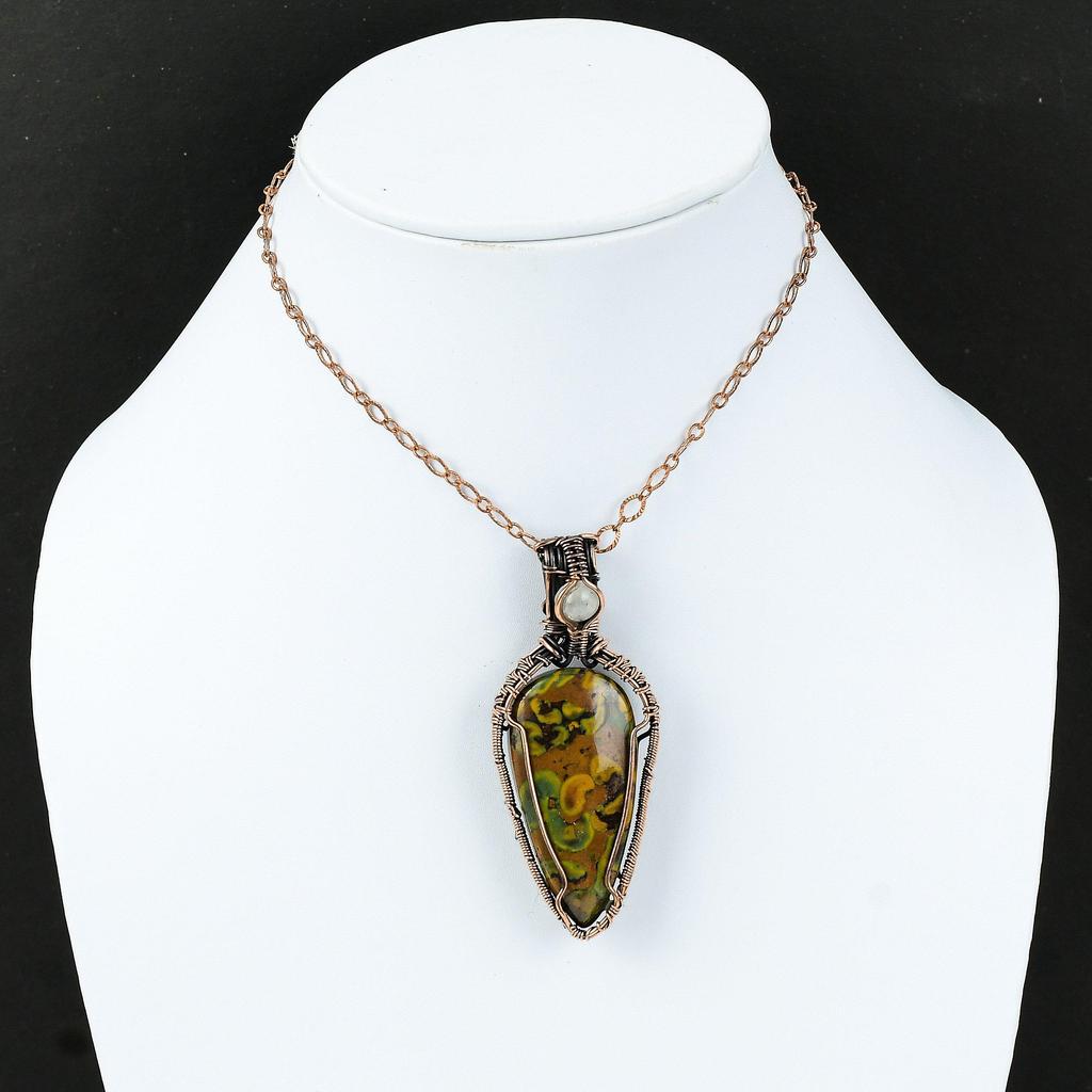 Fruit Jasper Copper Pendant Copper Wire Wrapped Gemstone Pendant Copper Jewelry Rainbow Moonstone Jewelry Gift For Women Handmade Pendant
