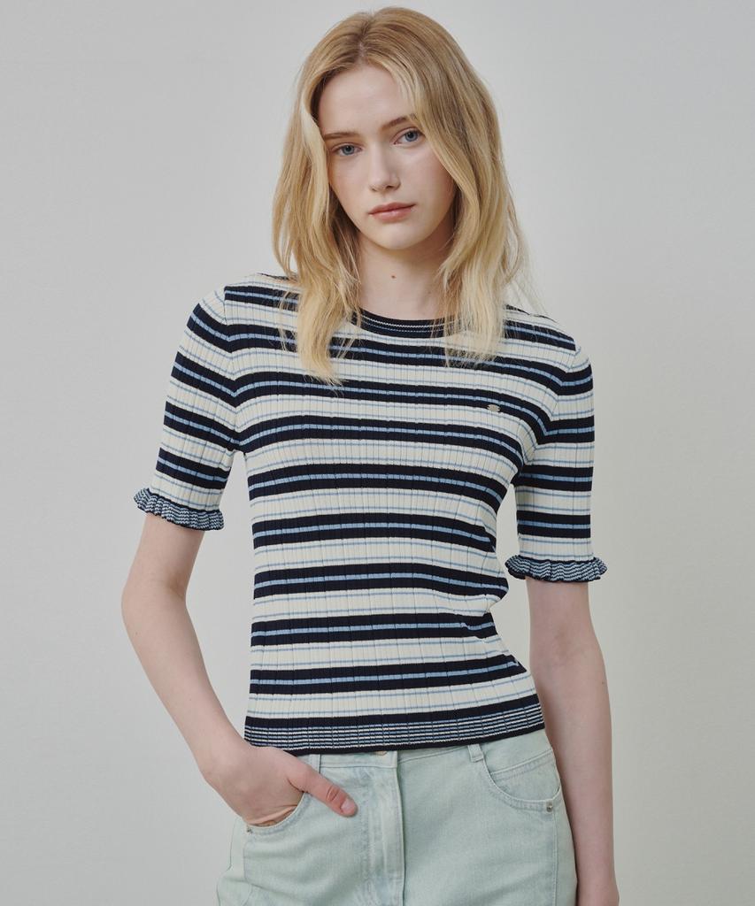 Ollibeudeollibeu Sleeve Frill Stripe Pullover Ok6Mp5710