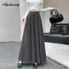 Elegant Fashion Autumn Winter Women Midi Skirt Elastic Waist Grey Black Purple Brown Navy Woolen Skirt Feminine Pleated Wool Warm Skirt