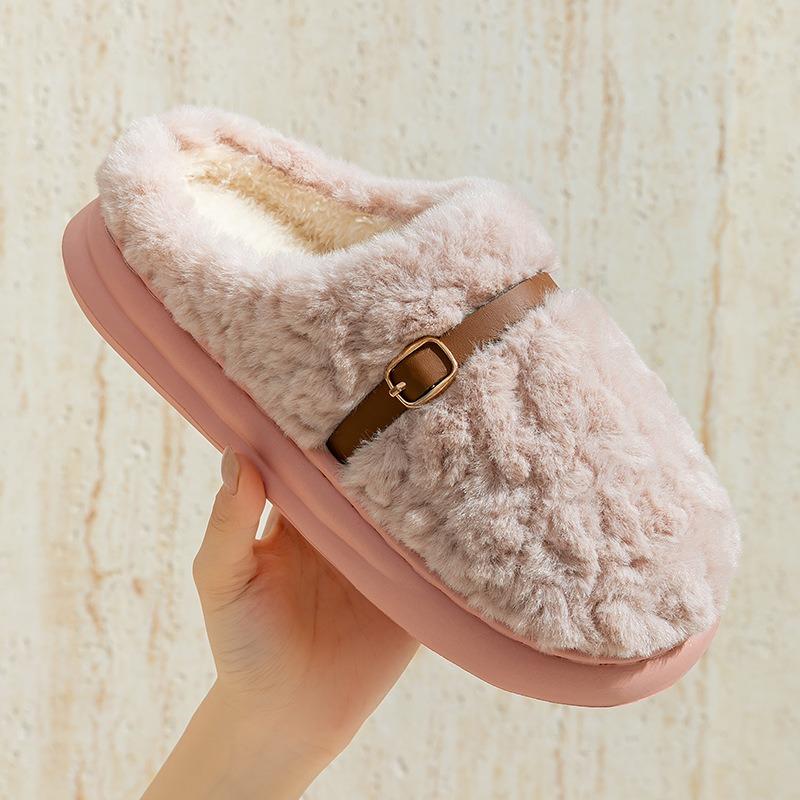 Winter home couple fluffy slippers piled platform cotton shoes warm non-slip lightweight wear-resistant cotton slippers