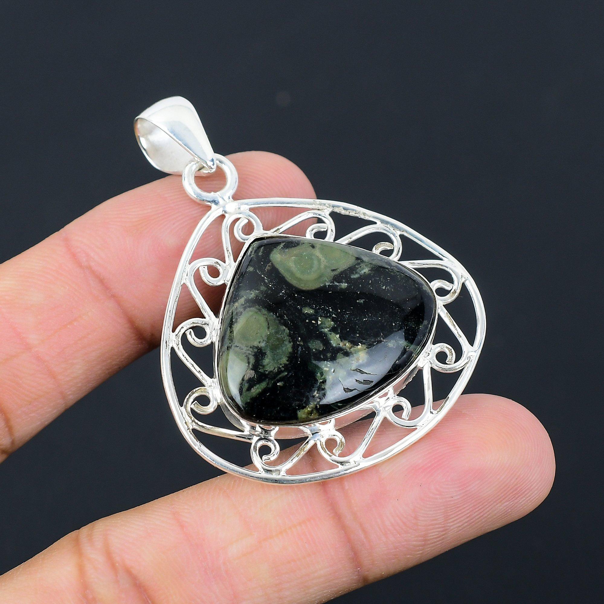 Womens day Sale Pear Natural Kambaba Jasper 925 Silver Wedding Pendant Jewelry