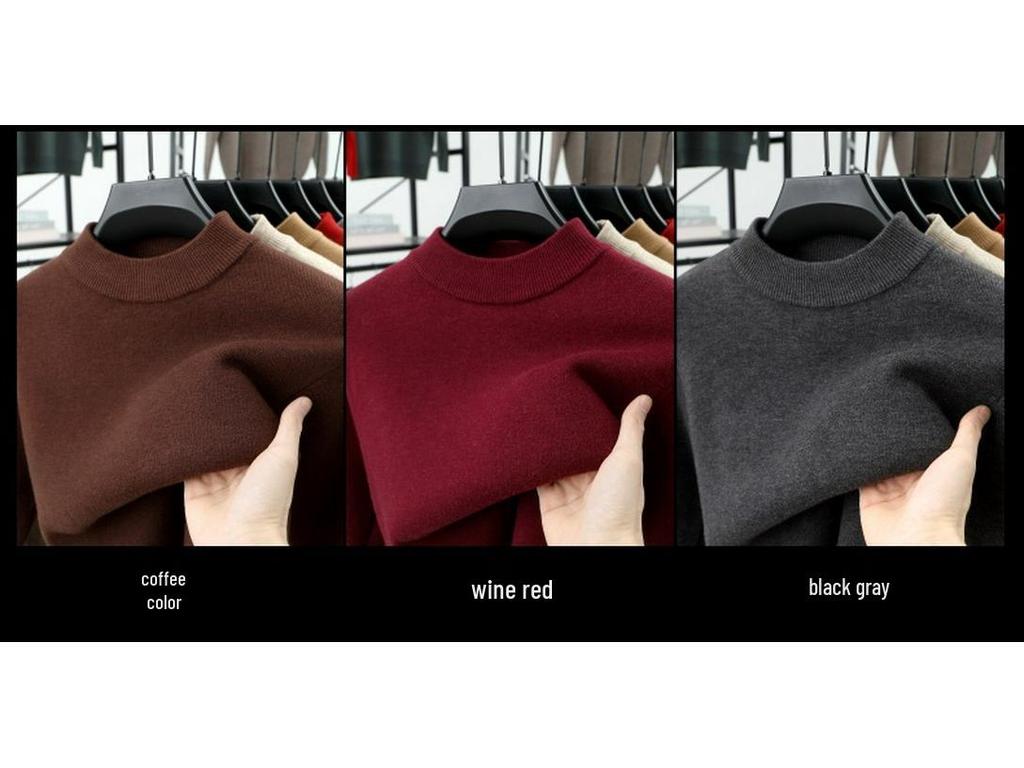 Men's Velvet Knit Sweater - Warm Half-High Collar, Thickened Base Layer