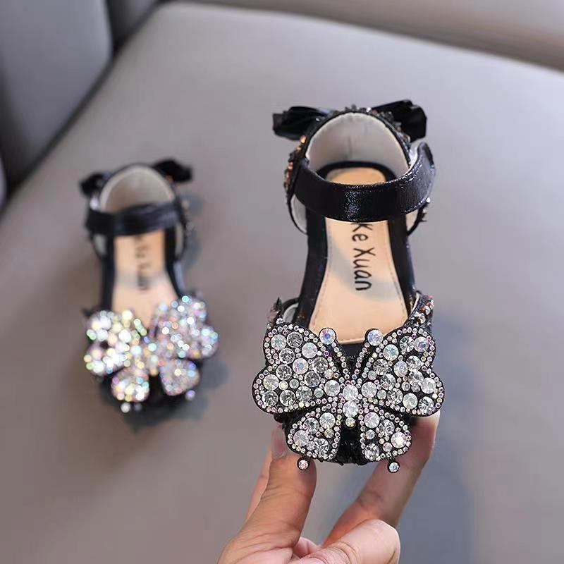 Spring-summer-autumn Bowknot Korean Rhinestone Soft-soled Girls' Sandals, Princess Shoes, Children's Shoes, Spring-style Girls' Leather Shoes