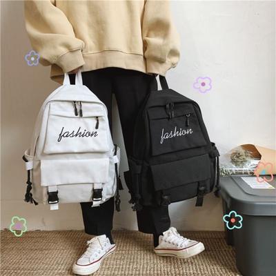 Sac d'école en toile Couleur unie Grande capacité Sac à bandoulière Résistant à l'usure Sac à dos léger