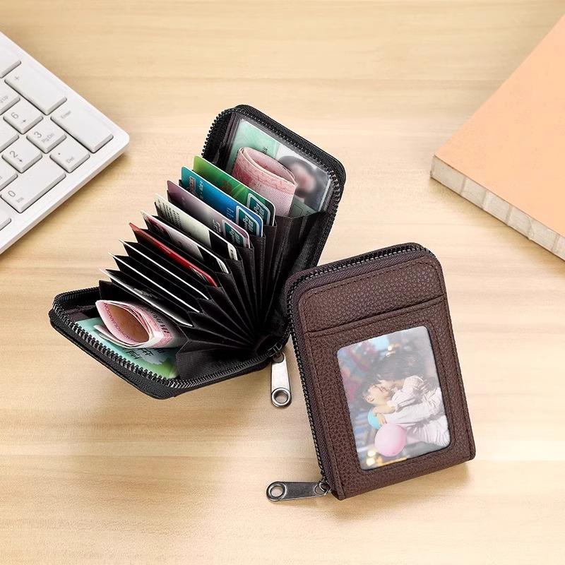 Accordion Card Holder Waterproof Zippered Business Card Organizer Portable Mini Wallet for Office Business Trips