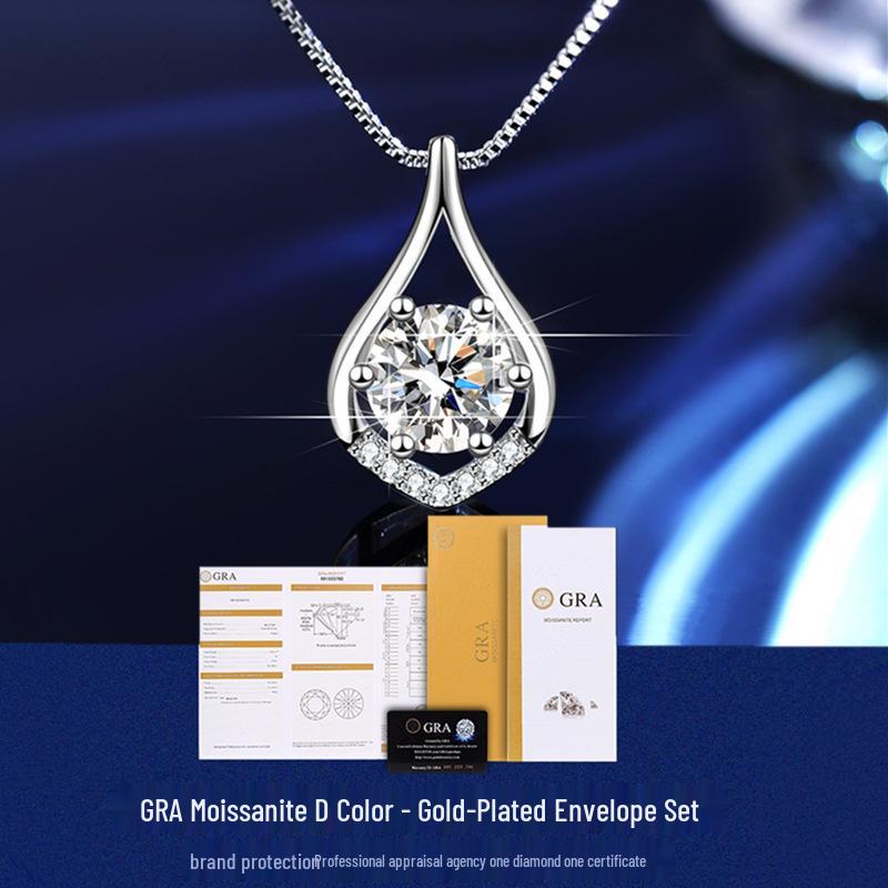 High-End Sterling Silver Moissanite Jewelry Set: Women's Necklace, Ring, and Earrings