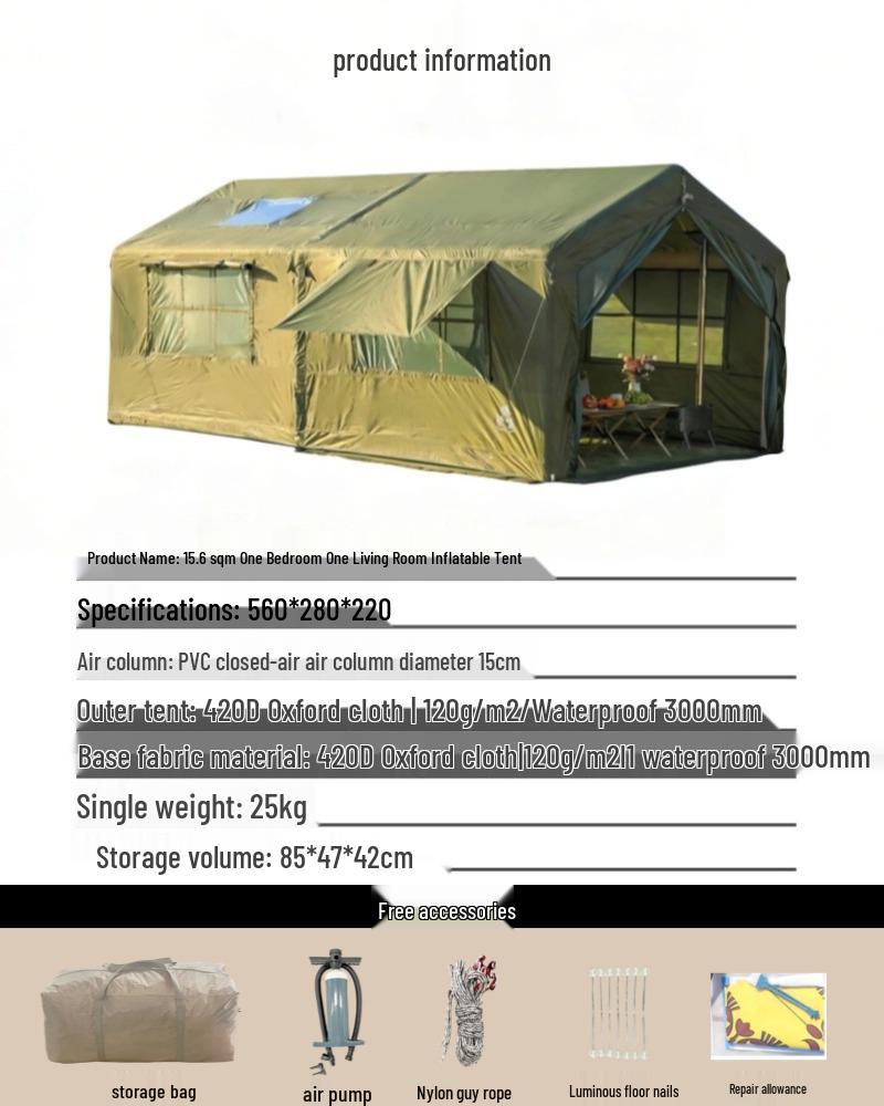 Aufblasbares Zelt für den Außenbereich: Ein Schlafzimmer, Ein Wohnzimmer, Familiencamping, Regendicht & Winddicht