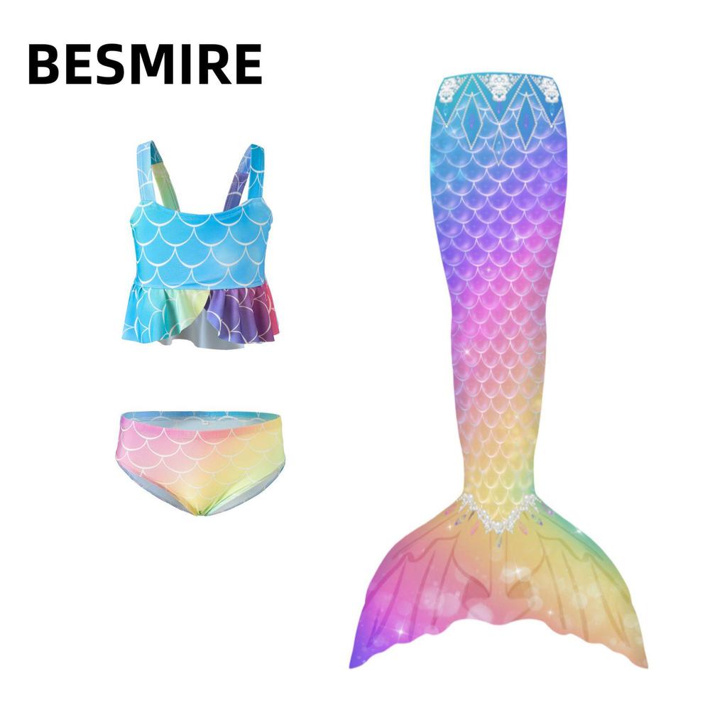 Girls' Princess Mermaid Swimsuit Set: Bikini, Skirt, and Dress for Performance