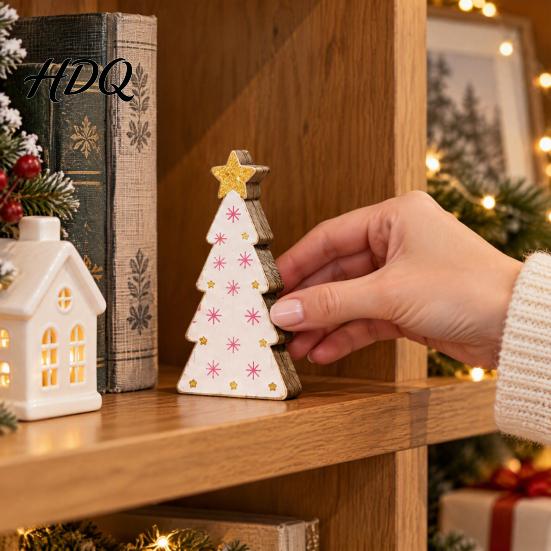 Holiday Party Centerpieces Pink Christmas Tree Wooden Figurine Snowflake Polka Dot Tabletop Decor Romantic Decorations Festive Home Ornament