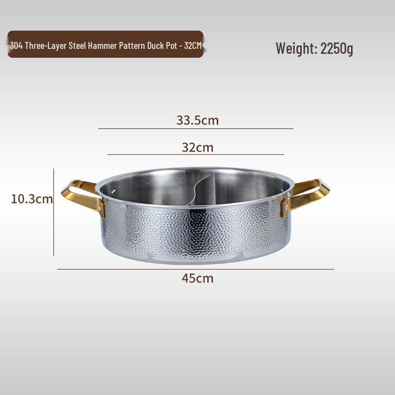 304 Edelstahl Doppelgriff Gehämmert Trennwand Hot Pot für Induktions- & Gasherde.