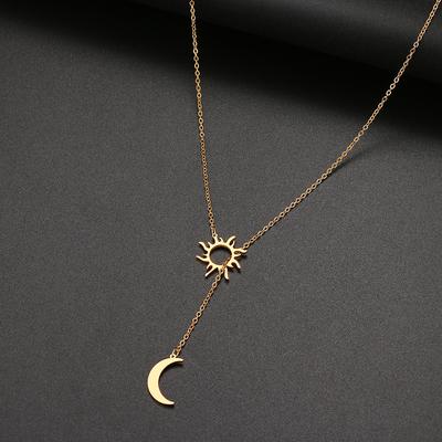 2022 New Stainless Steel Sun Totem And Moon Necklace For Women Fashionable Exquisite Summer Must-Have Party For Friend Zircon