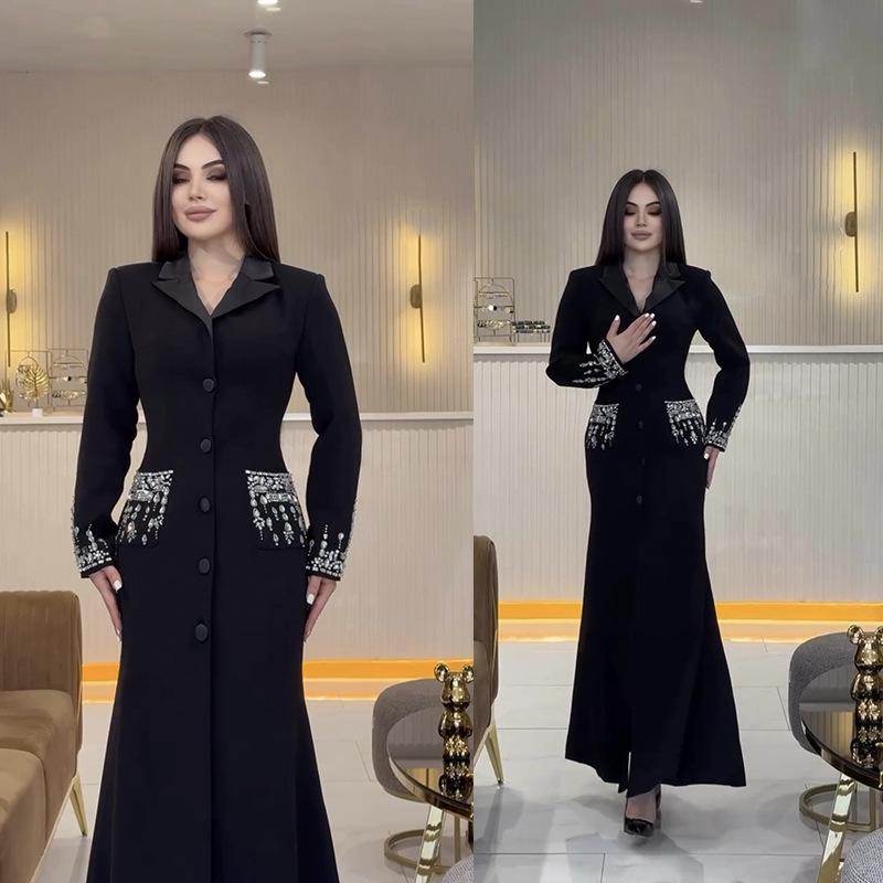 2025 Glamorous Beaded Rhinestone Suit Collar Bandage Long Evening Dress