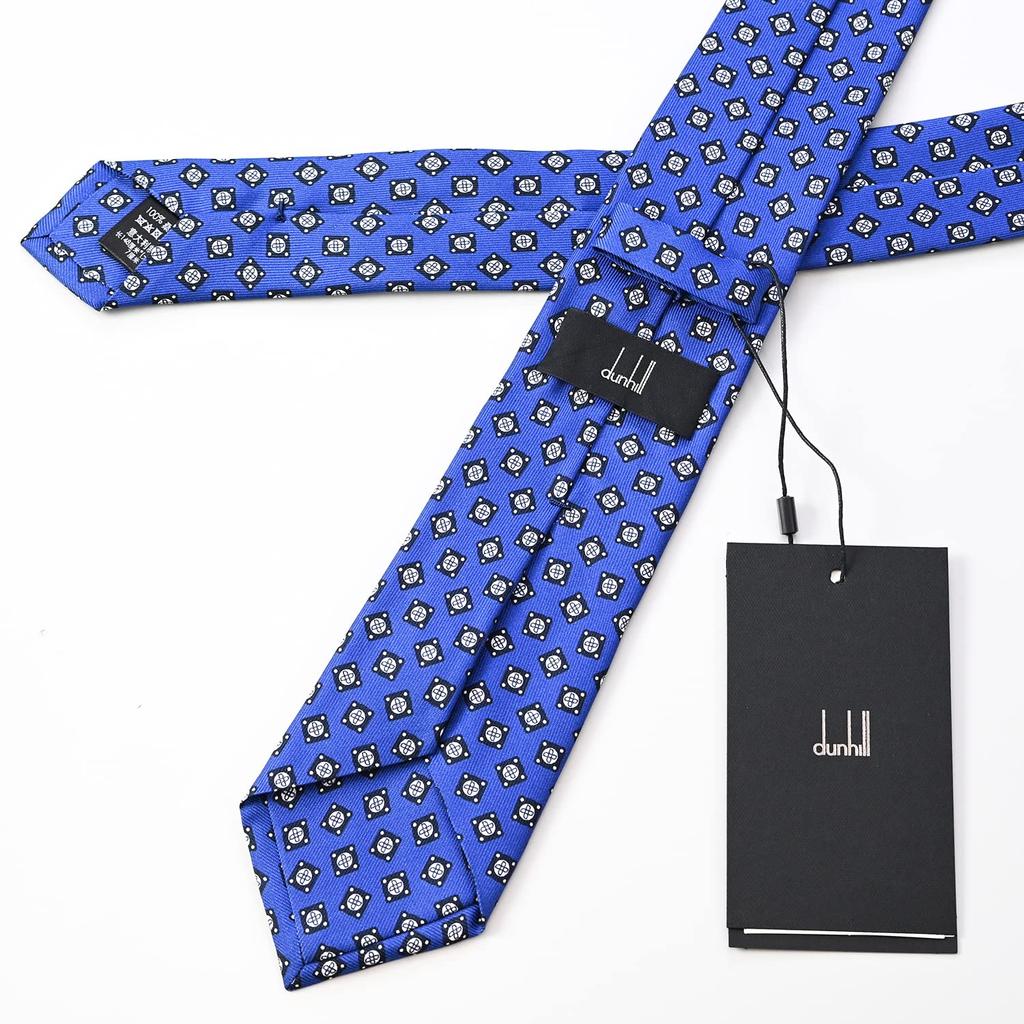 Day Dunhill Bright Blue 8cm Printed Made in Father's Gift Men's Tie, Wide, 100% Silk, Gasket, 23RPTP4G5436, Italy.
