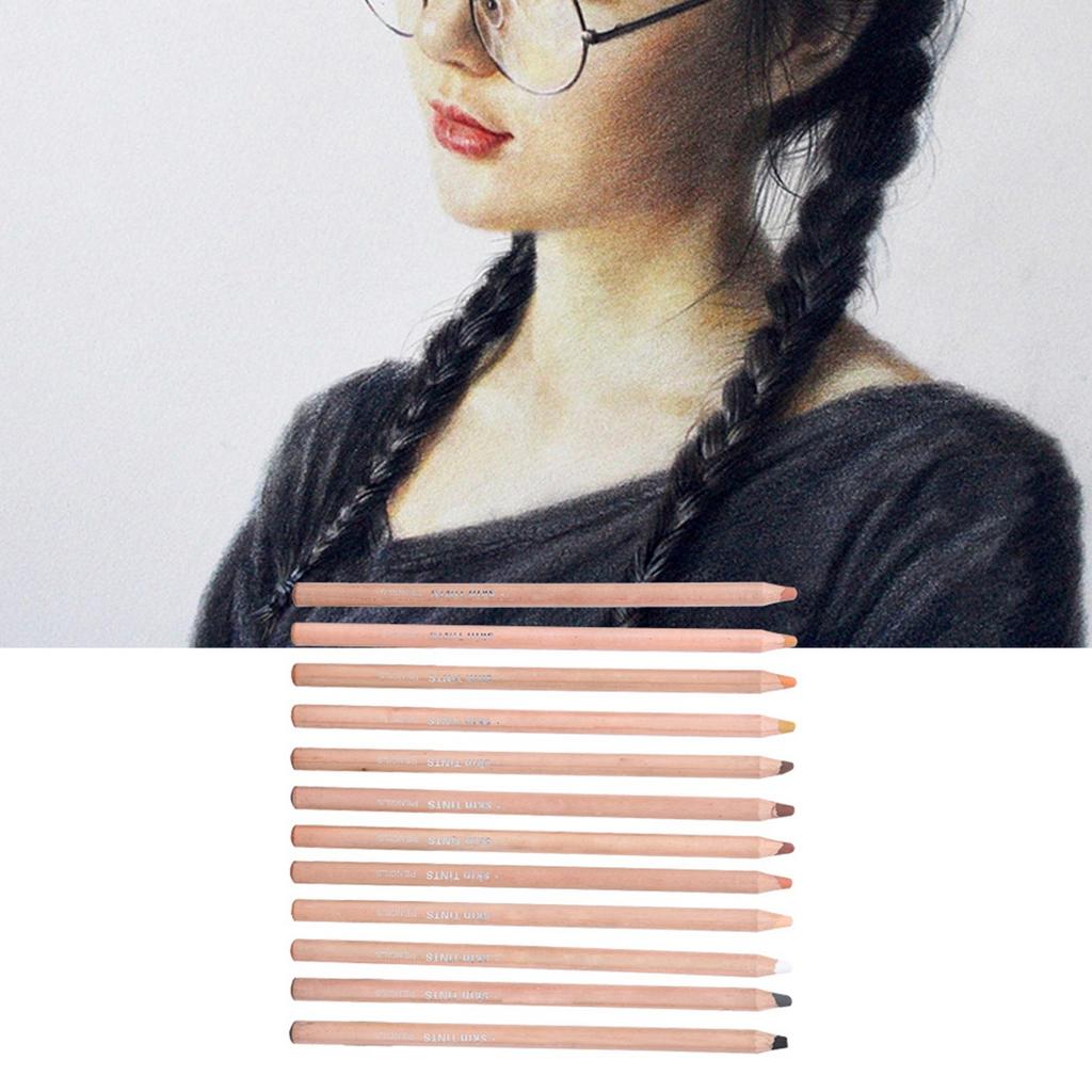 12Pcs Pastel Pencils Wooden Rod Professional Sketching Painting Tool Art Supplies