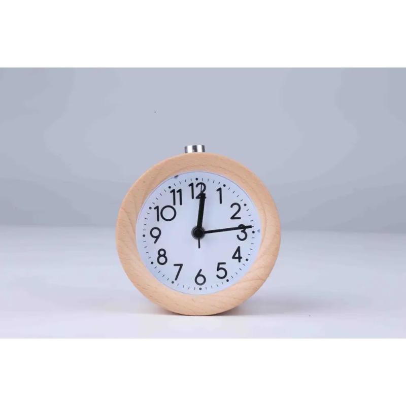 Wooden Clock Snooze Bedside Kids Alarm Circular Needle Backlight Desktop Clock Silent Wood No Ticking