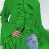 White chiffon design round neck flared sleeve ruffle edge women's shirt 1116 European and American spring and summer new fashion women