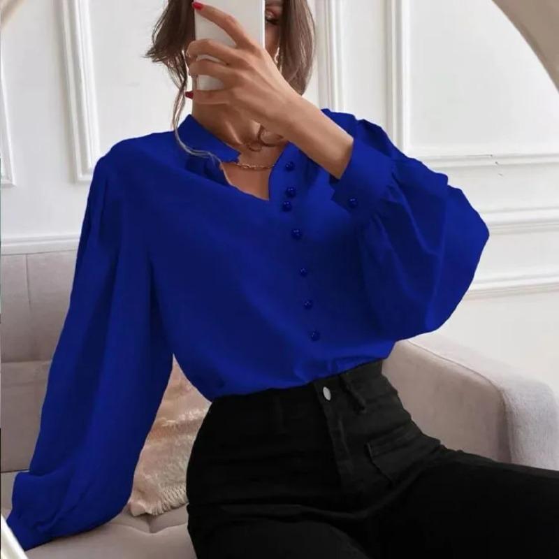 Long Sleeved Single Row Button Loose Women's Top Women's Shirt New Elegant Solid Color Lapel