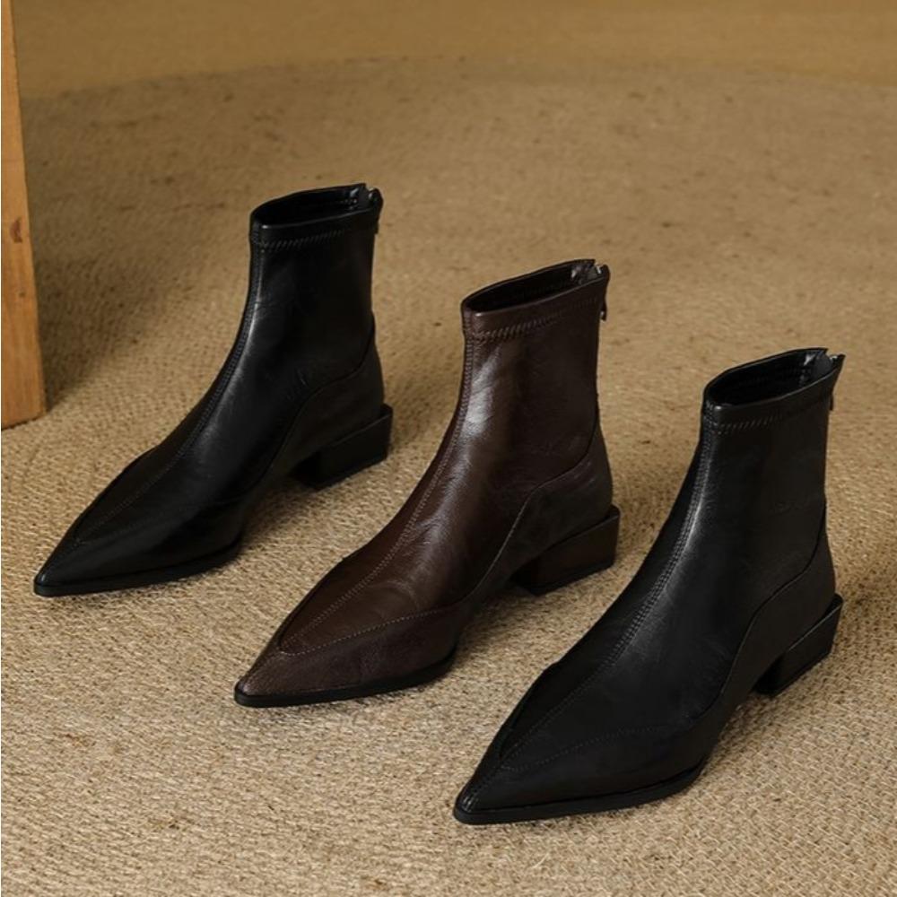 Fashion Pointed Elastic Thin Boots Women's 2025 Autumn Winter New Thick Heel Short Boot Women's Retro Brown Chelsea Boot Medium Boots