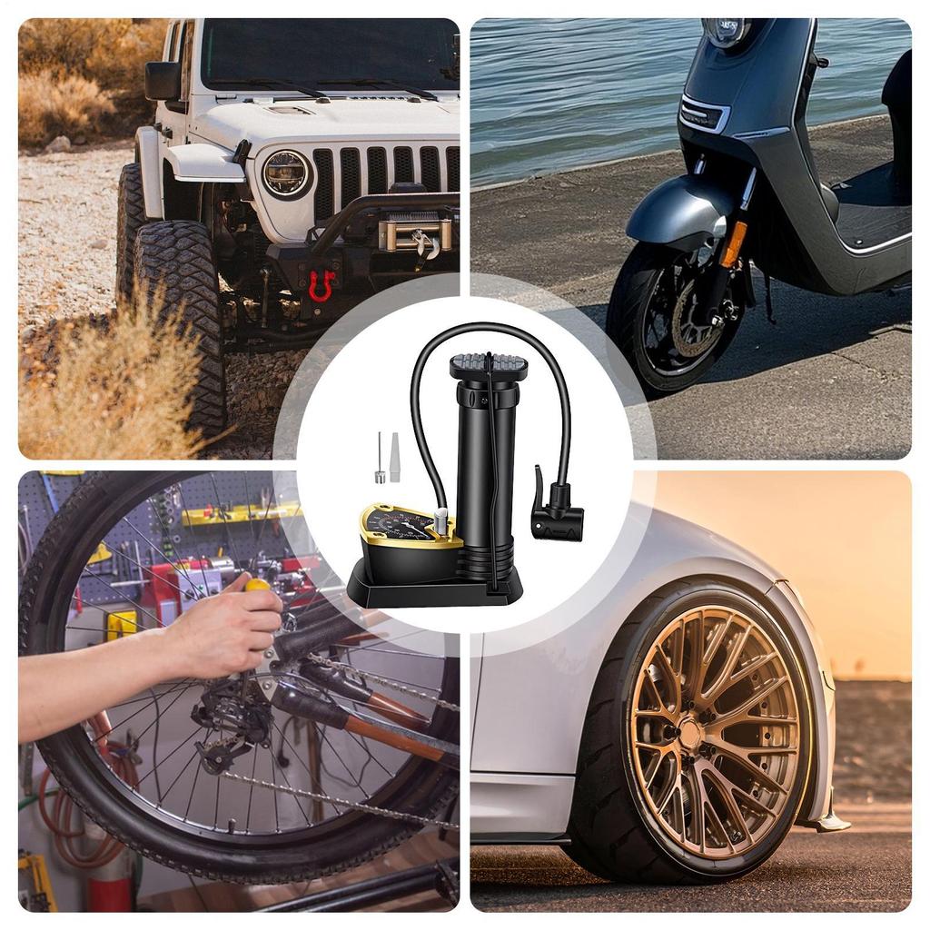 Bike Foot Pump Lightweight Car Foot Inflator With Pressure Gauge Portable Bike Tire Compressor for Sedan Motorcycle Pickup