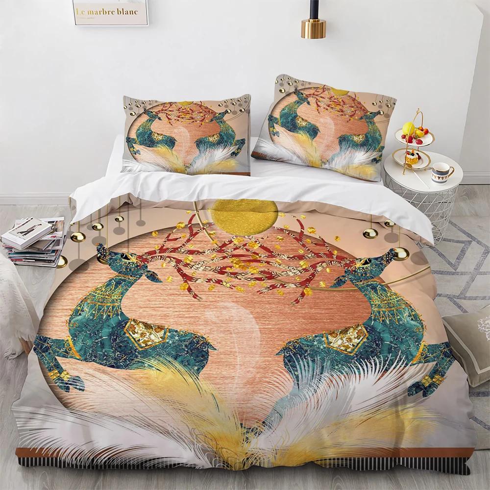 Cartoon Elk Duvet Cover King Queen Size Golden Deer Pattern Bedding Set for Teens Adults Wild Buck Quilt Cover with Pillowcase